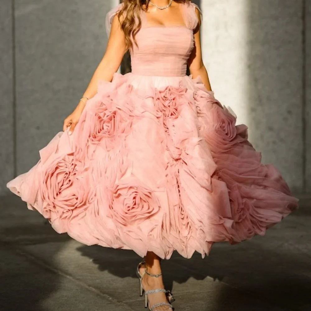 Floral tulle midi dress. Worn once. Was an absolute hit ! Incredible quality. - Picture 1 of 2